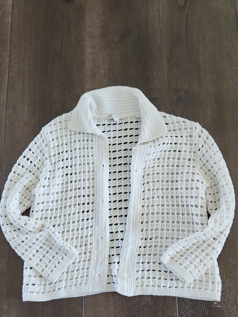 Vince Crochet Cardigan Sweater in Optic White FLAW
